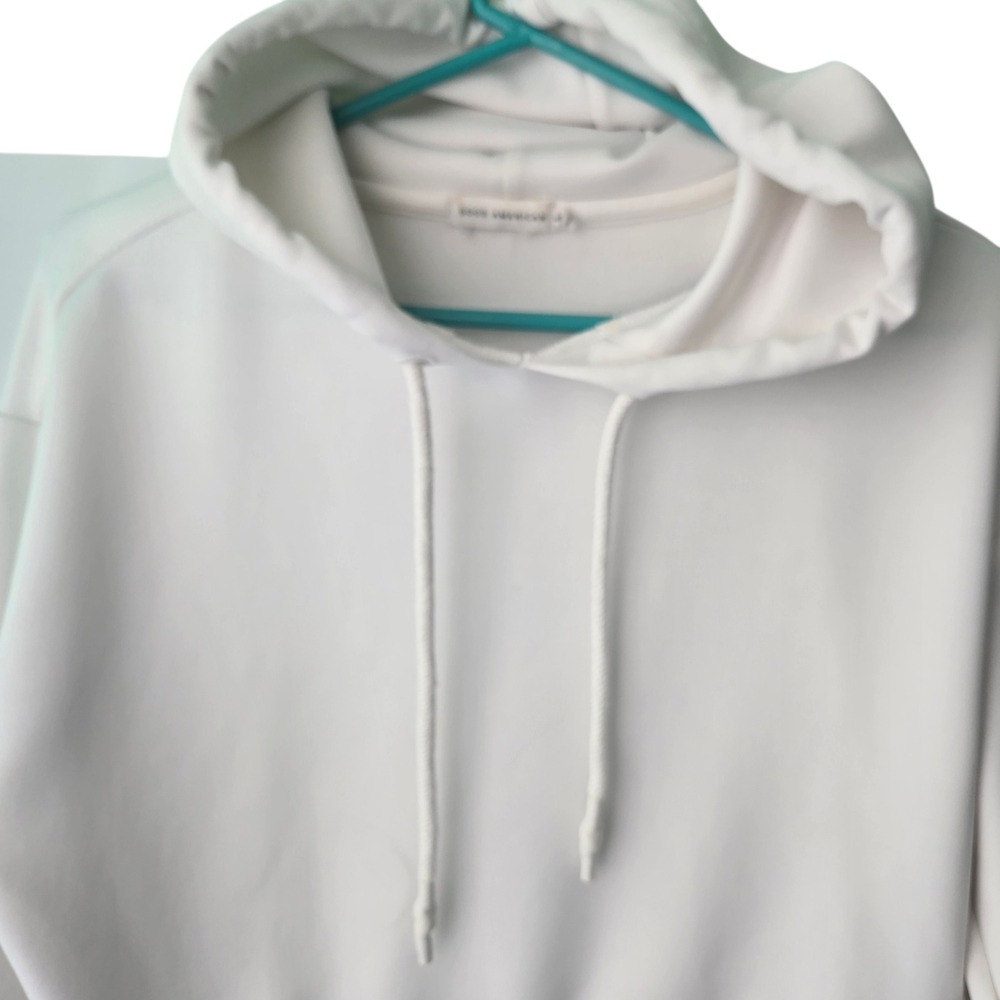 Good American White Cropped Scuba Hoodie Sweatshirt Relaxed Fit Womens Size‎ 1/2